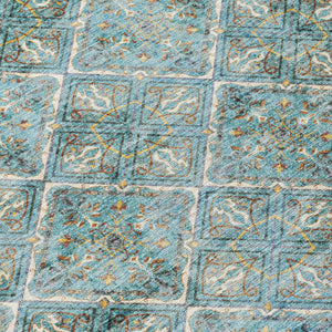 9x12 Geometric Teal Purple Polyester Area Rug Washable for Indoor Outdoor Spaces