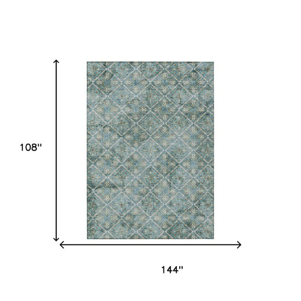 9x12 Geometric Teal Purple Polyester Area Rug Washable for Indoor Outdoor Spaces