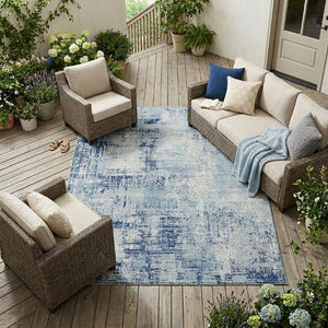 8 Ft X 10 Ft Abstract Polyester Area Rug Washable Indoor Outdoor Blue Wheat
