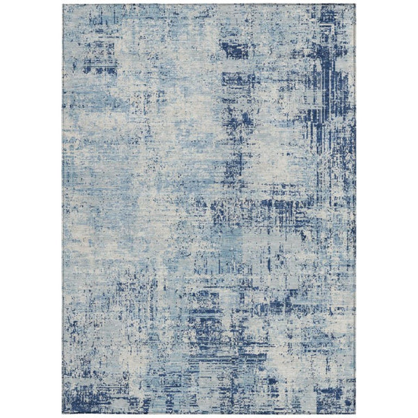 8 Ft X 10 Ft Abstract Polyester Area Rug Washable Indoor Outdoor Blue Wheat