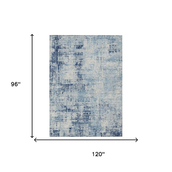 8 Ft X 10 Ft Abstract Polyester Area Rug Washable Indoor Outdoor Blue Wheat