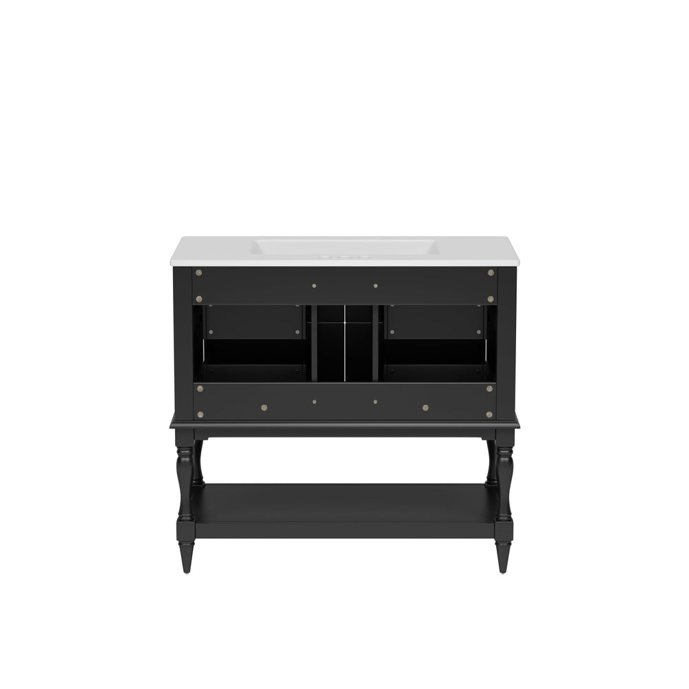 English Elm 36" Bathroom Vanity with Sink Combo, 36" Ceramic Undermount Basin, Solid Wood Frame, 4 Drawers, Waterproof Painted Finish Black N710P250654B