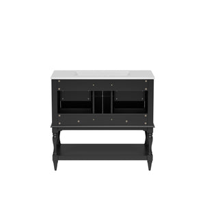 English Elm 36" Bathroom Vanity with Sink Combo, 36" Ceramic Undermount Basin, Solid Wood Frame, 4 Drawers, Waterproof Painted Finish Black N710P250654B