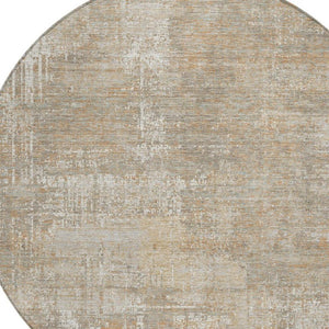 8 Ft Round Ivory Blue Abstract Polyester Washable Rug for Patio or Family Room