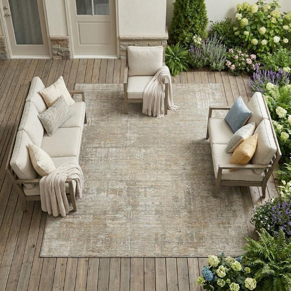 10 X 14 Ivory Blue Abstract Polyester Area Rug Washable for Indoor Outdoor Use