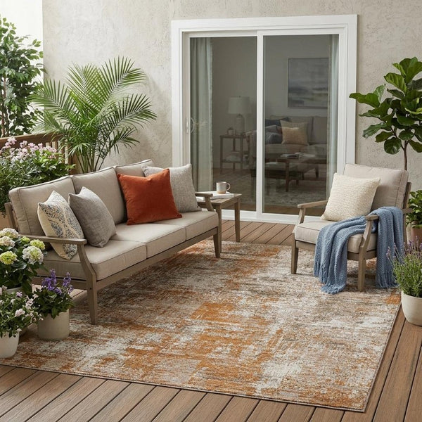 5 X 8 Abstract Polyester Area Rug Washable for Patio Porch Poolside and Living Room