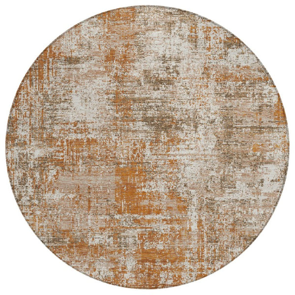 HomeRoots 8 Foot Round Abstract Geometric Polyester Rug Washable Stain Resistant Patio Decor 736848