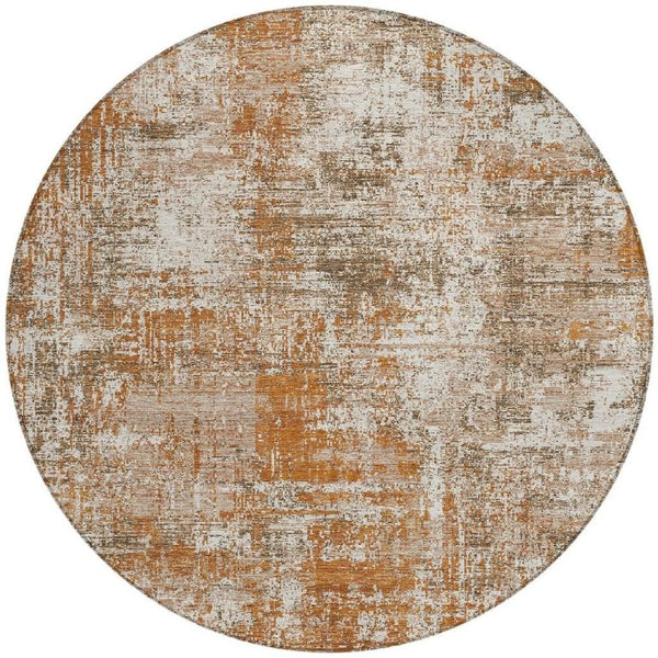 8 Foot Round Abstract Geometric Polyester Rug Washable Stain Resistant Patio Decor