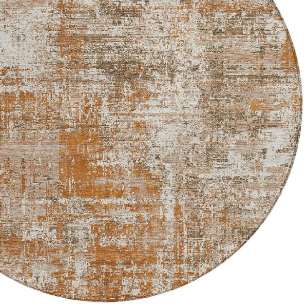 8 Foot Round Abstract Geometric Polyester Rug Washable Stain Resistant Patio Decor