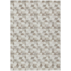 HomeRoots 5x8 Ivory Graphite Geometric Polyester Area Rug Washable Stain Resistant Indoor Outdoor 736865