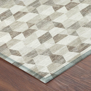 5x8 Ivory Graphite Geometric Polyester Area Rug Washable Stain Resistant Indoor Outdoor