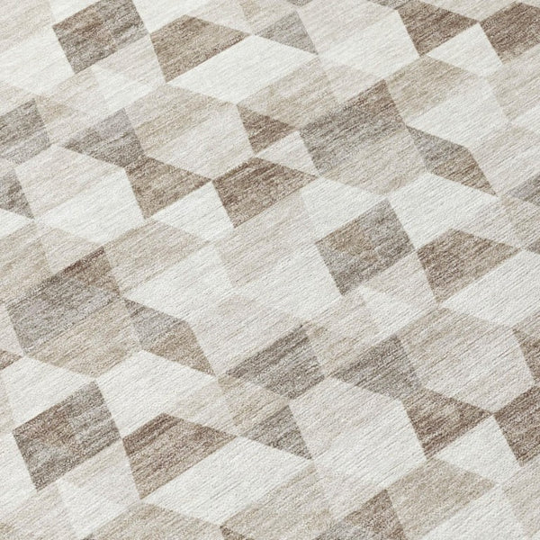 5x8 Ivory Graphite Geometric Polyester Area Rug Washable Stain Resistant Indoor Outdoor
