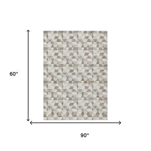 5x8 Ivory Graphite Geometric Polyester Area Rug Washable Stain Resistant Indoor Outdoor
