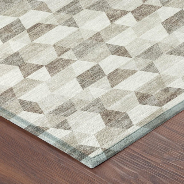 10 X 14 Ivory Graphite Geometric Polyester Washable Indoor Outdoor Area Rug