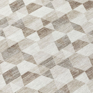 10 X 14 Ivory Graphite Geometric Polyester Washable Indoor Outdoor Area Rug