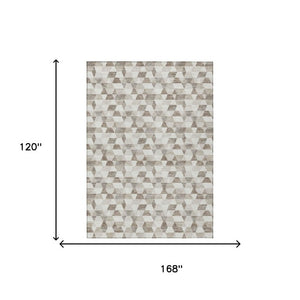 10 X 14 Ivory Graphite Geometric Polyester Washable Indoor Outdoor Area Rug