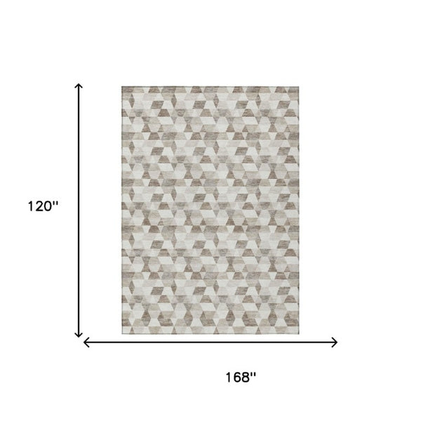 10 X 14 Ivory Graphite Geometric Polyester Washable Indoor Outdoor Area Rug