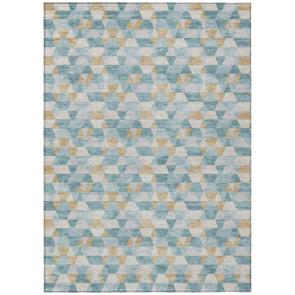 HomeRoots 5 X 8 Teal Walnut Geometric Polyester Area Rug Washable for Indoor Outdoor Use 736877