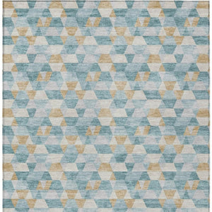 5 X 8 Teal Walnut Geometric Polyester Area Rug Washable for Indoor Outdoor Use