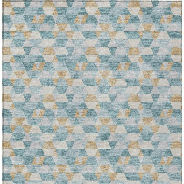 5 X 8 Teal Walnut Geometric Polyester Area Rug Washable for Indoor Outdoor Use