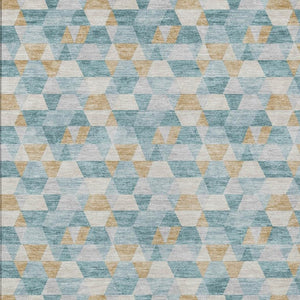 5 X 8 Teal Walnut Geometric Polyester Area Rug Washable for Indoor Outdoor Use