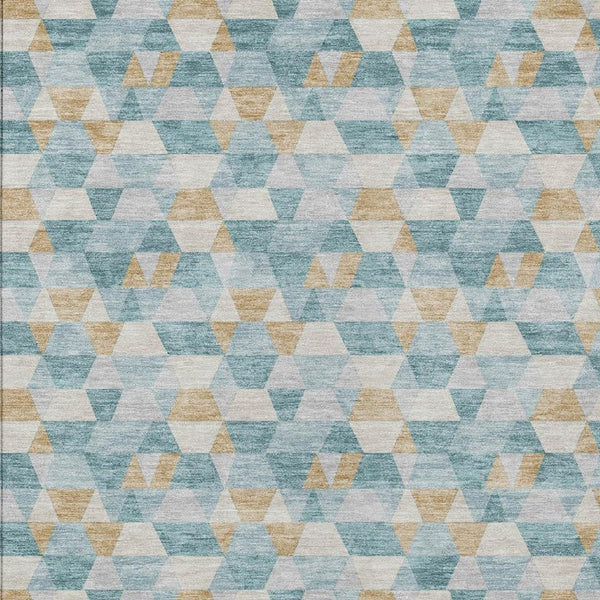 5 X 8 Teal Walnut Geometric Polyester Area Rug Washable for Indoor Outdoor Use