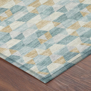 5 X 8 Teal Walnut Geometric Polyester Area Rug Washable for Indoor Outdoor Use