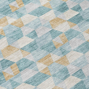 5 X 8 Teal Walnut Geometric Polyester Area Rug Washable for Indoor Outdoor Use