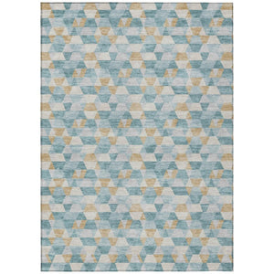 HomeRoots 10 X 14 Teal Walnut Geometric Polyester Area Rug Washable Stain Resistant Patio 736881