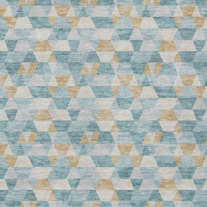 10 X 14 Teal Walnut Geometric Polyester Area Rug Washable Stain Resistant Patio