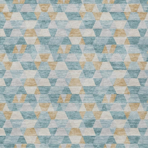 10 X 14 Teal Walnut Geometric Polyester Area Rug Washable Stain Resistant Patio