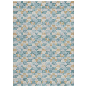 10 X 14 Teal Walnut Geometric Polyester Area Rug Washable Stain Resistant Patio