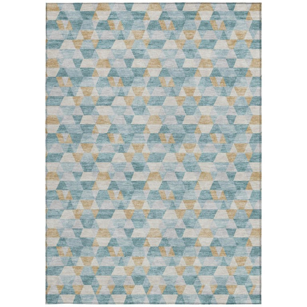 10 X 14 Teal Walnut Geometric Polyester Area Rug Washable Stain Resistant Patio