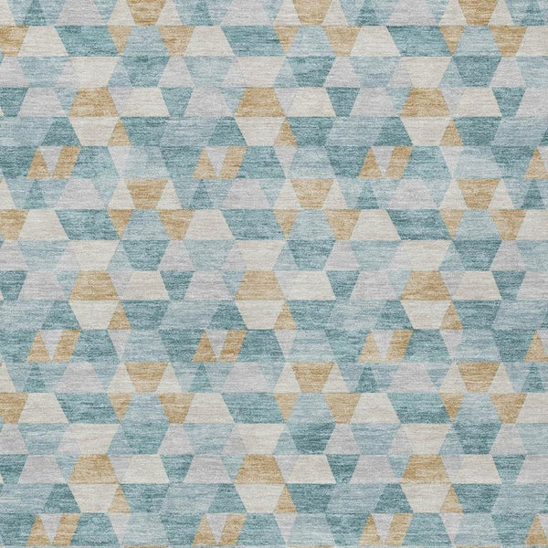 10 X 14 Teal Walnut Geometric Polyester Area Rug Washable Stain Resistant Patio