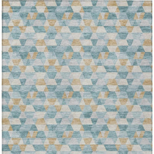 10 X 14 Teal Walnut Geometric Polyester Area Rug Washable Stain Resistant Patio