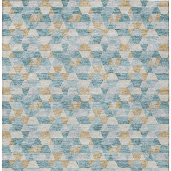 10 X 14 Teal Walnut Geometric Polyester Area Rug Washable Stain Resistant Patio