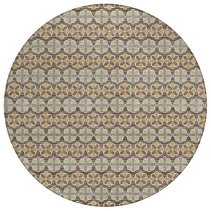 HomeRoots 8 Foot Round Striped Polyester Area Rug Washable and Stain Resistant for Patio 736890