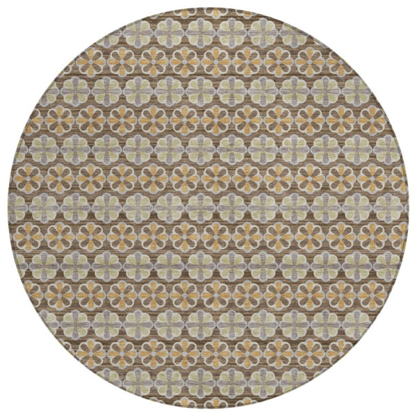 HomeRoots 8 Foot Round Striped Polyester Area Rug Washable and Stain Resistant for Patio 736890