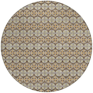 8 Foot Round Striped Polyester Area Rug Washable and Stain Resistant for Patio