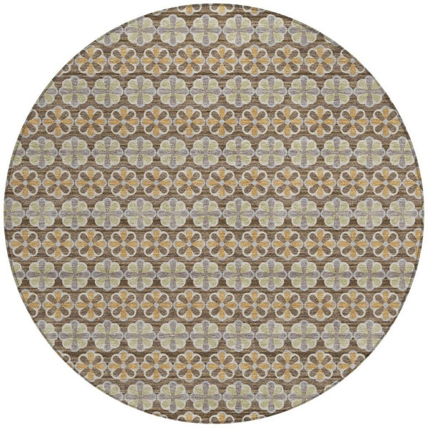 8 Foot Round Striped Polyester Area Rug Washable and Stain Resistant for Patio