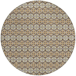 8 Foot Round Striped Polyester Area Rug Washable and Stain Resistant for Patio