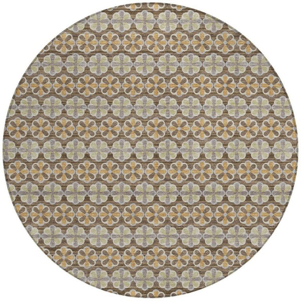 8 Foot Round Striped Polyester Area Rug Washable and Stain Resistant for Patio