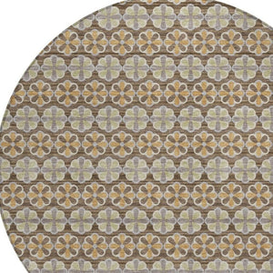 8 Foot Round Striped Polyester Area Rug Washable and Stain Resistant for Patio