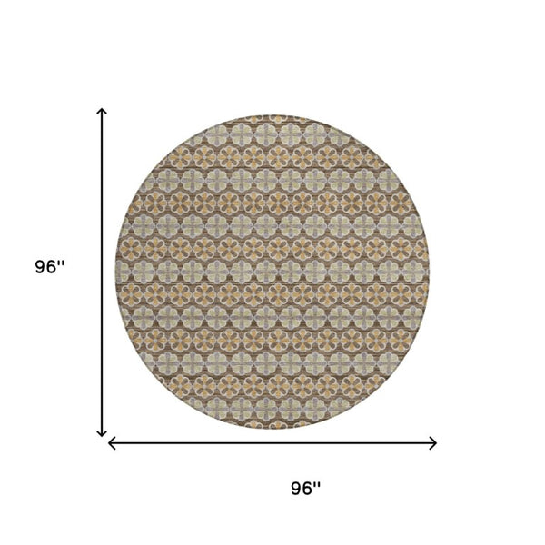 8 Foot Round Striped Polyester Area Rug Washable and Stain Resistant for Patio