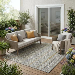 5 X 8 Washable Striped Polyester Area Rug for Indoor Outdoor Patios and Living Rooms