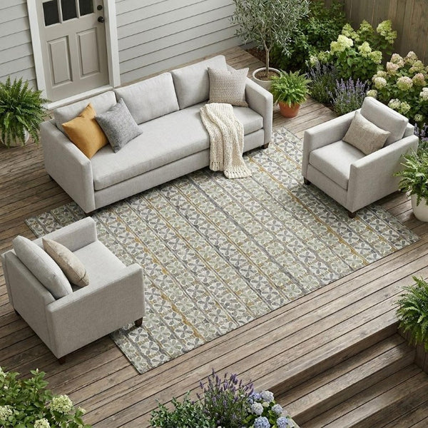 10 Ft X 14 Ft Striped Polyester Area Rug Washable for Indoor Outdoor Spaces