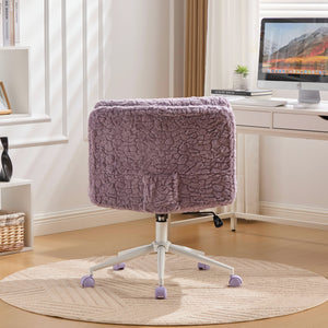 English Elm W26.4 Plush faux alpaca wide seat office chair with double cushion, 360° swivel, ergonomic chic design Violet W1143P369103
