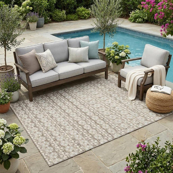 5 X 8 Ivory Blue Stripe Polyester Area Rug Washable Stain Resistant Indoor Outdoor