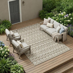 9 X 12 Ivory Blue Stripe Polyester Indoor Outdoor Rug Stain Resistant Washable