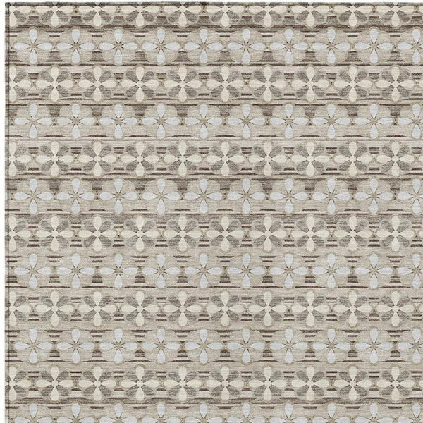 9 X 12 Ivory Blue Stripe Polyester Indoor Outdoor Rug Stain Resistant Washable